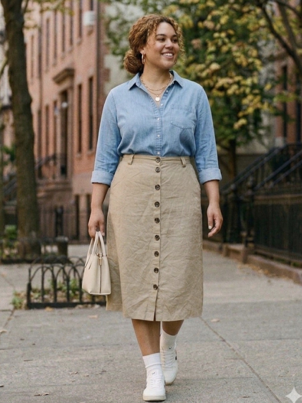 3 for 25 Bundle CHRISTIAN SIRIANO Women's Button-Front Midi Skirt in Khaki